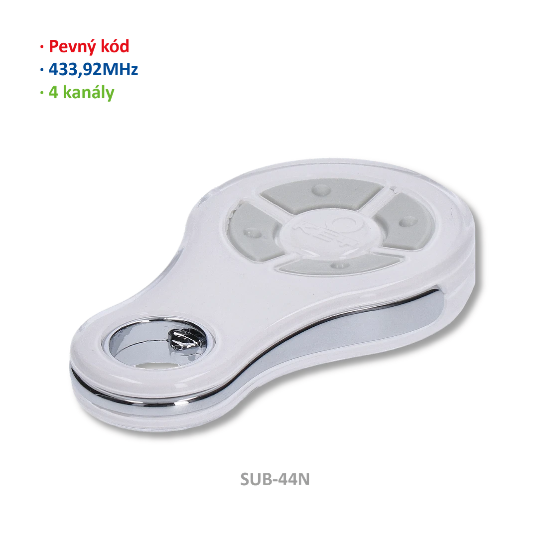 Vysílač 4kanálový, 433MHz, pevný kód, bílý