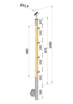 Dřevěný sloup, boční kotvení, 4řadový, průchozí, vnější