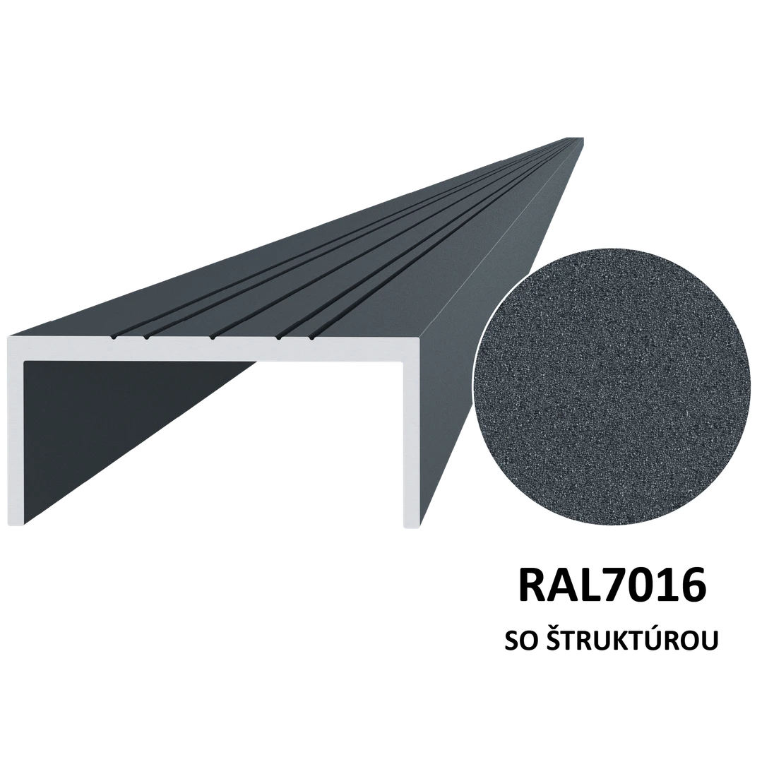 U profil 50 x 22 x 6000 mm, Al, lak so štruktúrou RAL 7016