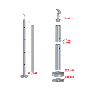 Nerezový sloup, vrchní kotvení, 4děrový, koncový - slide 2