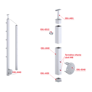 Nerezový sloup, boční kotvení, 5řadový průchozí, vnější - slide 2