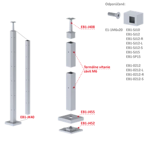 Nerezový stĺp, 6-radový M6,rohový 90° - slide 1