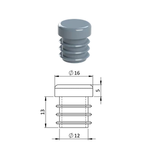 Vnútorná krytka guľatá ø 16 mm, plastová, sivá - slide 0