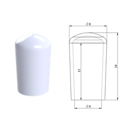 Vnější krytka PVC ø 8 x 14 mm, otvor 6 x 11 mm, bílá