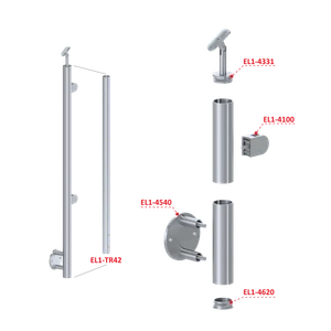 Nerezový stĺp, bočné kotvenie, výplň: sklo, pravý - slide 2