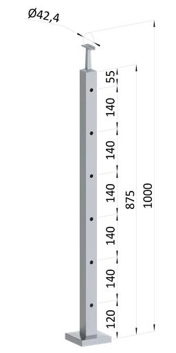 Nerezový sloup, vrchní kotvení, 6děrový koncový