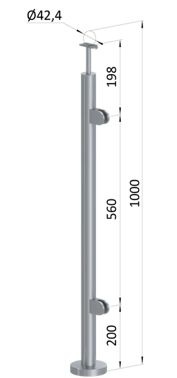 Nerezový stĺp, vrchné kotvenie, výplň: sklo, pravý