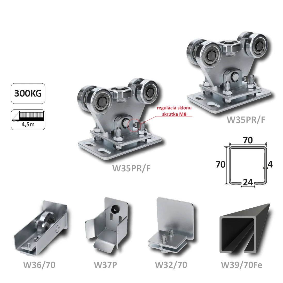 Samonos do 300 kg/4,5 m, profil 70 x 70 x 4 mm, Fe
