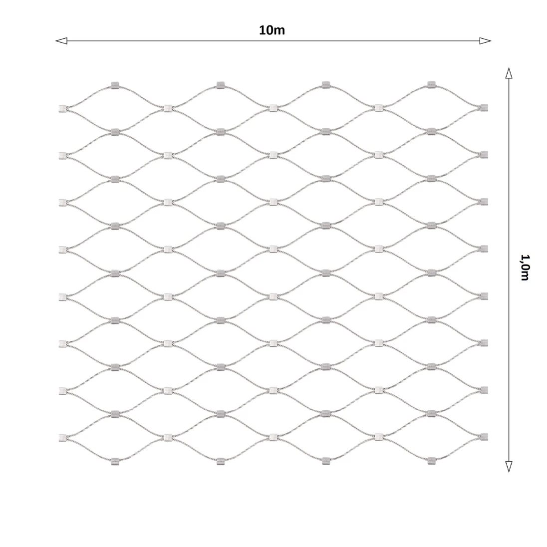 Lanková sieť, 1 x 10 m, oko 60 x 104 mm, ø 1,5 mm, AISI 316