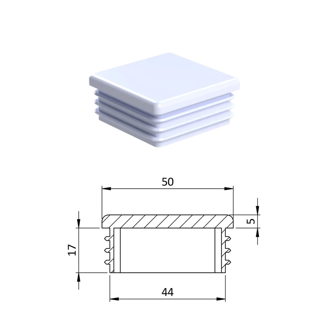 Krytka plastová 50 x 50 mm, biela