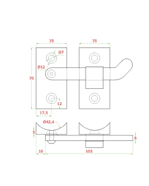 Bránový obrtlík, na trubku ø42.4mm, broušená AISI304 - slide 2