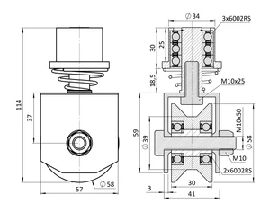 Otočné vodící kolečko pro U profil, 58mm - slide 1