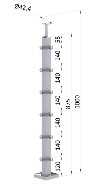 Nerezový stĺp, vrchné kotvenie, 6-radový rohový - slide 0