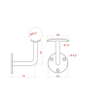 Držák madla ø 42,4 mm na stěnu, broušená nerez AISI 304 - slide 1