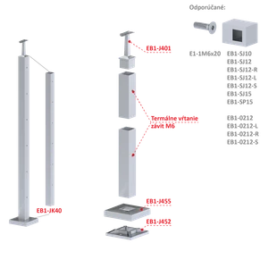 Nerezový stĺp, vrchné kotvenie, 6-radový M6 - slide 1