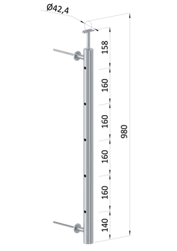 Nerezový sloup, fr. balkón, boční kotvení, 5 děr, průchozí