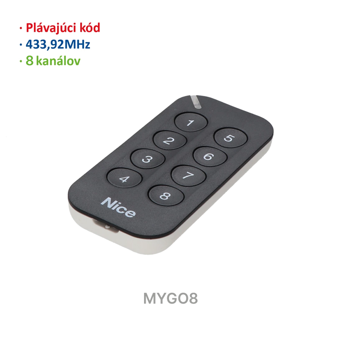 Vysielač 8-kanálový, 433 MHz, plávajúci kód, čierny