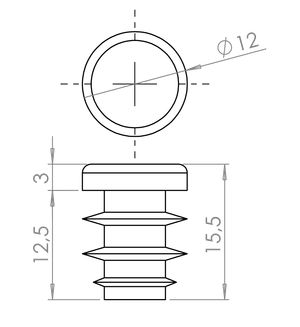 Vnútorná krytka Guľatá ø 12 mm plastová, šedá - slide 1