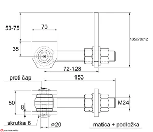 Navárací záves M24, otvárateľný 180°, nastaviteľný 2D - slide 1
