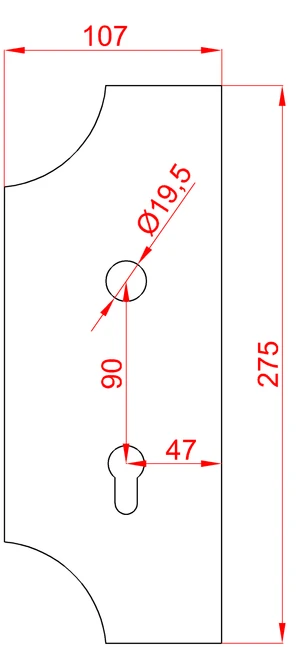 Štít s otvormi 275 x 107 x 3 mm, otvor na kľučku ø 19,5 mm - slide 1