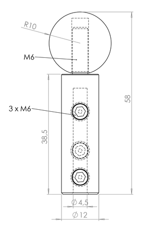 Úchyt pro nerezové lanko ø4 mm (61 mm / ø12 / 20 mm), broušená nerez K320 / AISI304 - slide 1