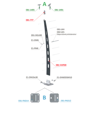 Kombinovaný Fe vypaľovaný stĺp, vrchné kotvenie, 8-dierový - slide 2
