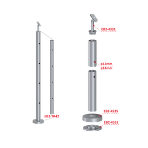 Nerezový stĺp, vrchné kotvenie, 4-dierový koncový - slide 2