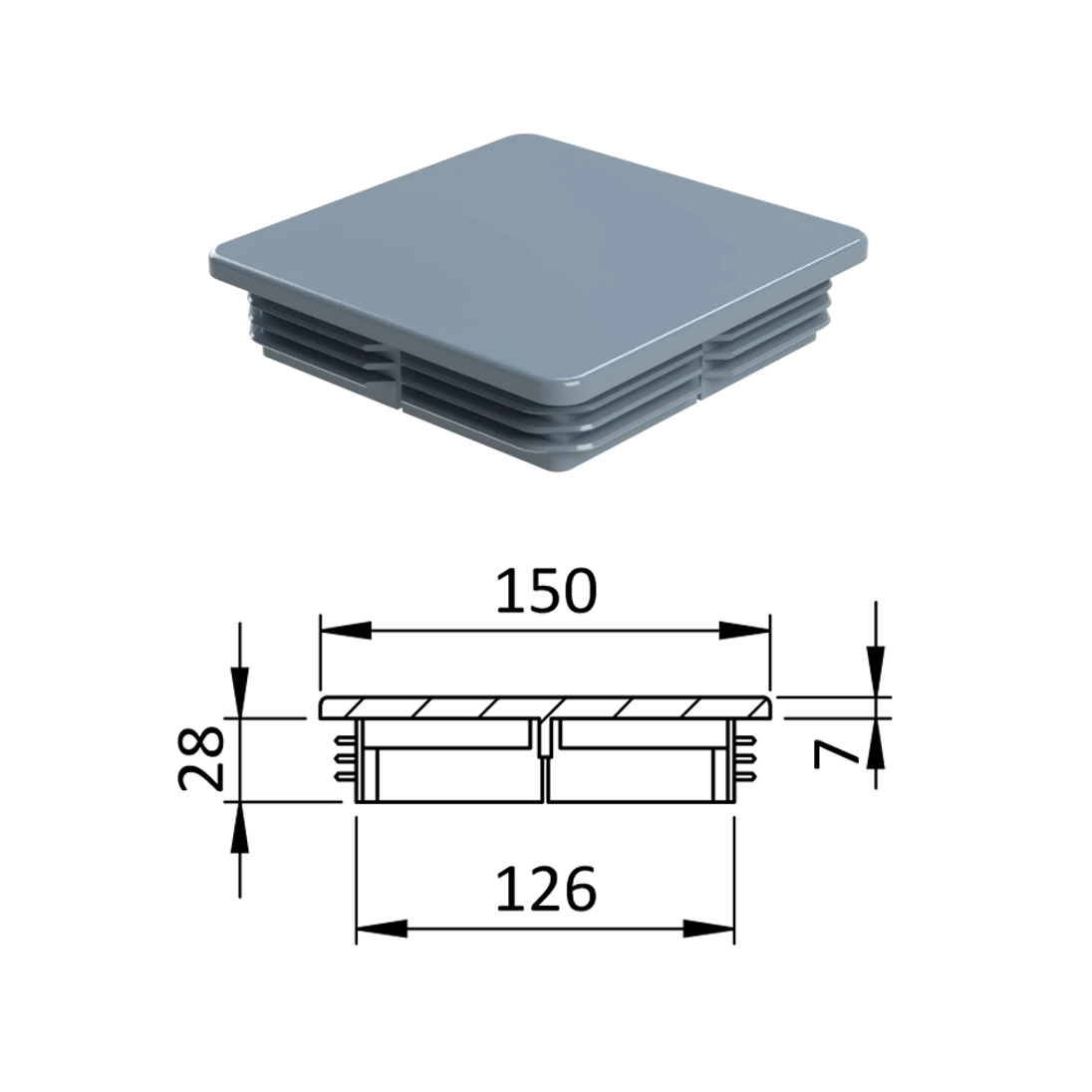 Krytka plastová 150 x 150 mm, sivá