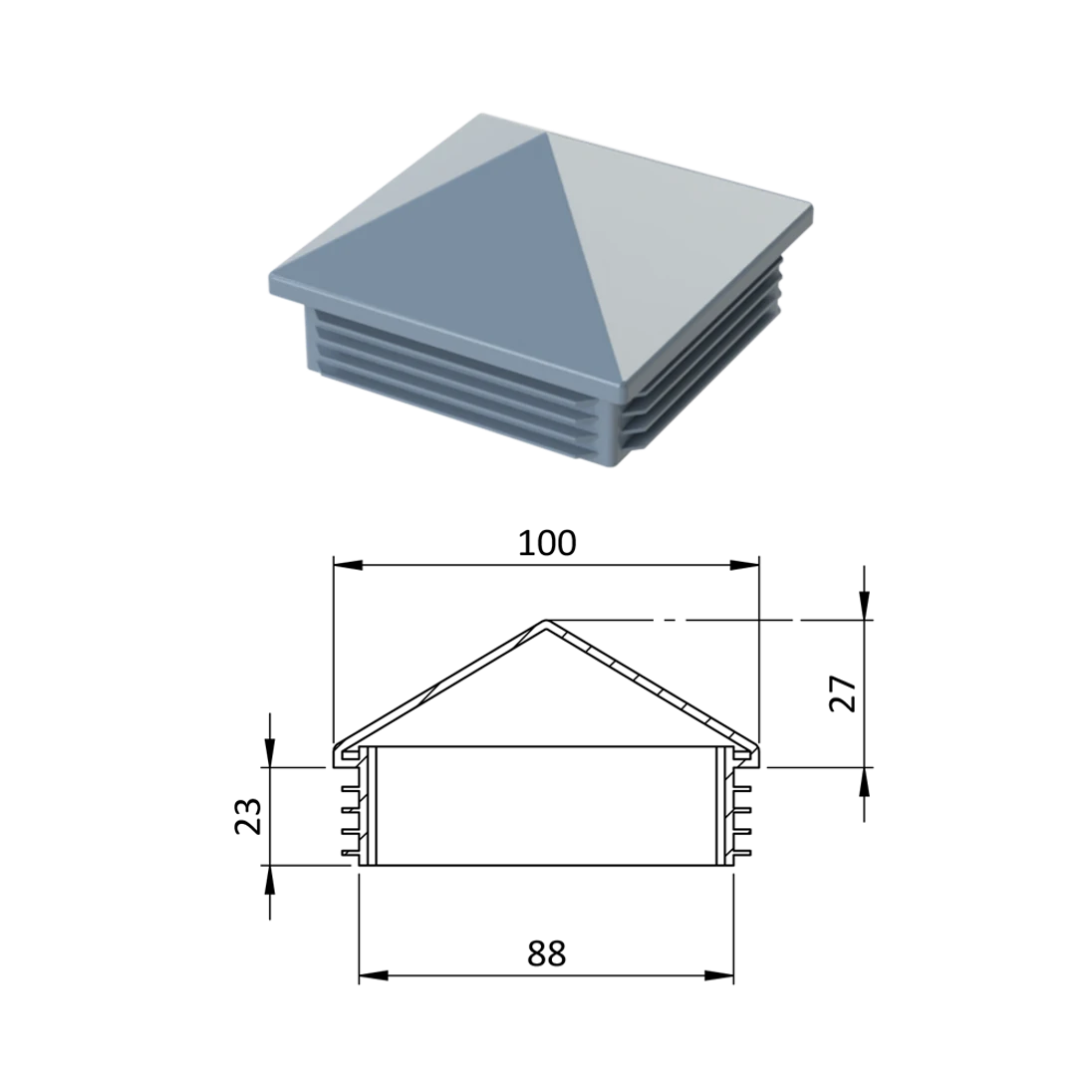 Krytka plastová so strieškou 100 x 100 mm, sivá