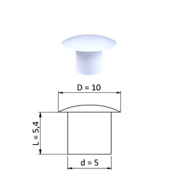 Vnitřní krytka kulatá ø 10 mm, otvor ø 5 mm, bílá, plast