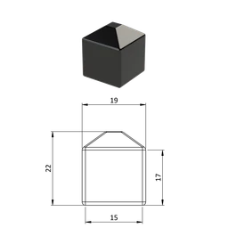 Vnější krytka 15 x 15 mm, plastová PE, černá