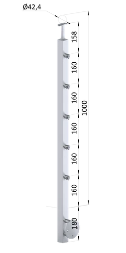 Nerezový stĺp, bočné kotvenie, 5-radový priechodný, vnútorný