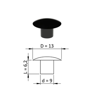 Vnitřní krytka kulatá ø 13 mm, otvor ø 9 mm, černá, plast - slide 0