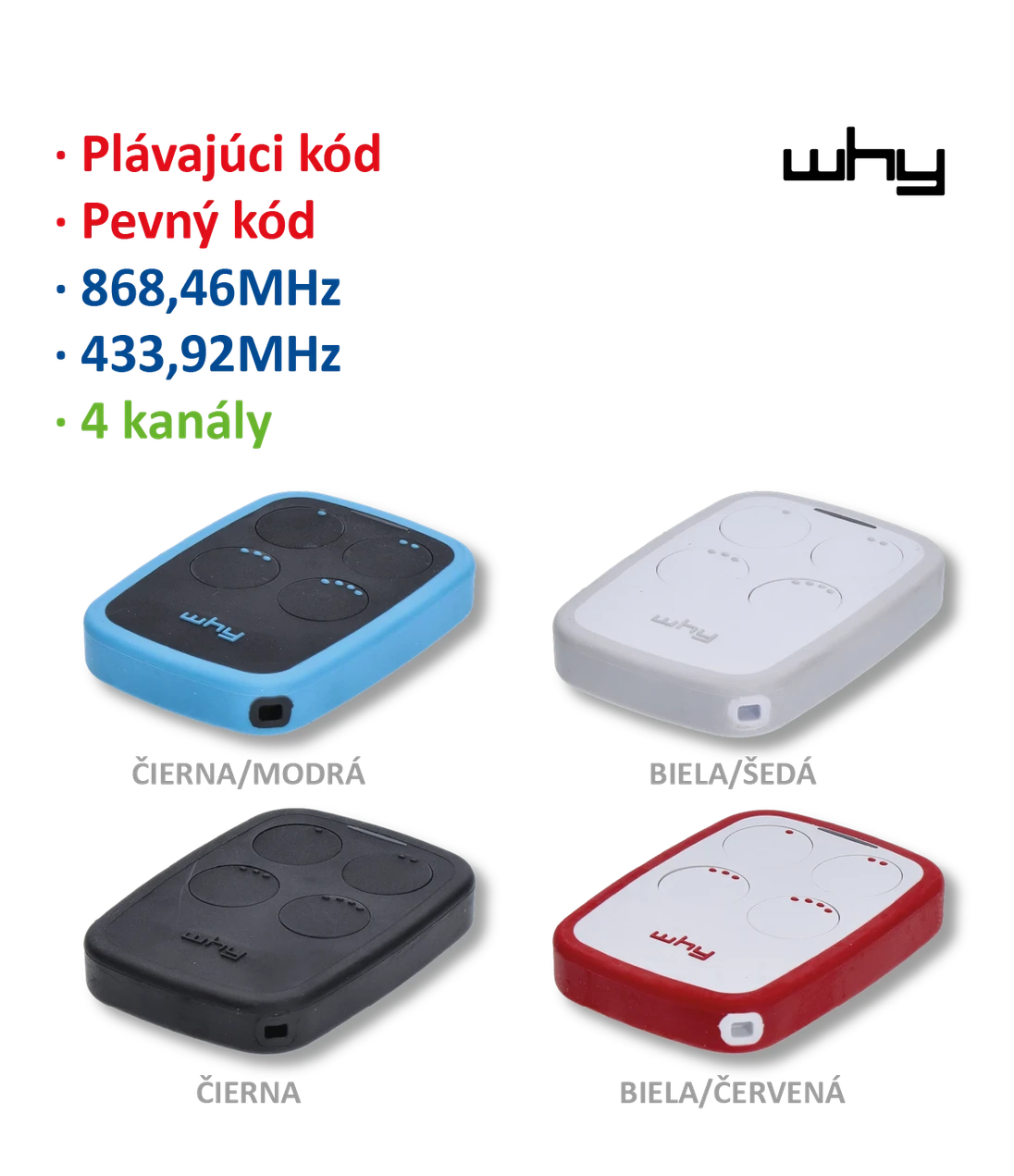Vysielač Evo2 4-kanálový, 433/868 MHz, pevný/plávajúci kód