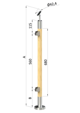 Dřevěný sloup, vrchní kotvení, výplň: sklo, levý