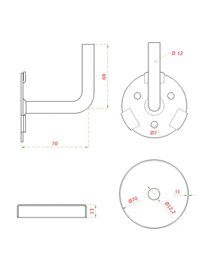 Držák madla na stěnu s krytkou, broušená nerez AISI 304 - slide 3