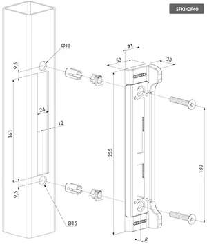 Sada na zamykanie krídlovej bránky, pre profil 40 x 40 mm - slide 2