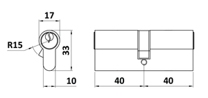 Cylindrická vložka EURO 40/40mm, niklová, 3 klíče, šroub M5x65mm - slide 1