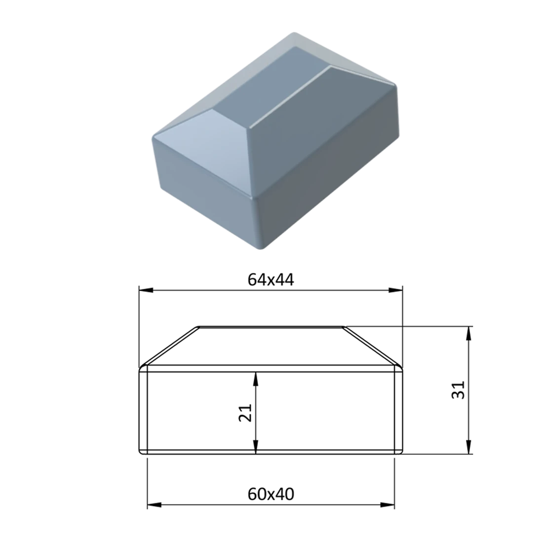 Vonkajšia krytka 40 x 60 mm, plastová PE, sivá