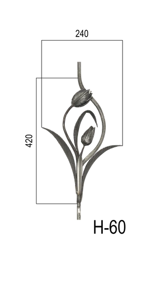 Tyč 12 x 12 mm, 950 x 250 mm s tulipánom - slide 2