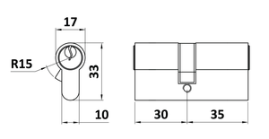 Cylindrická vložka EURO 30/35 mm, niklová, 3 kľúče - slide 1