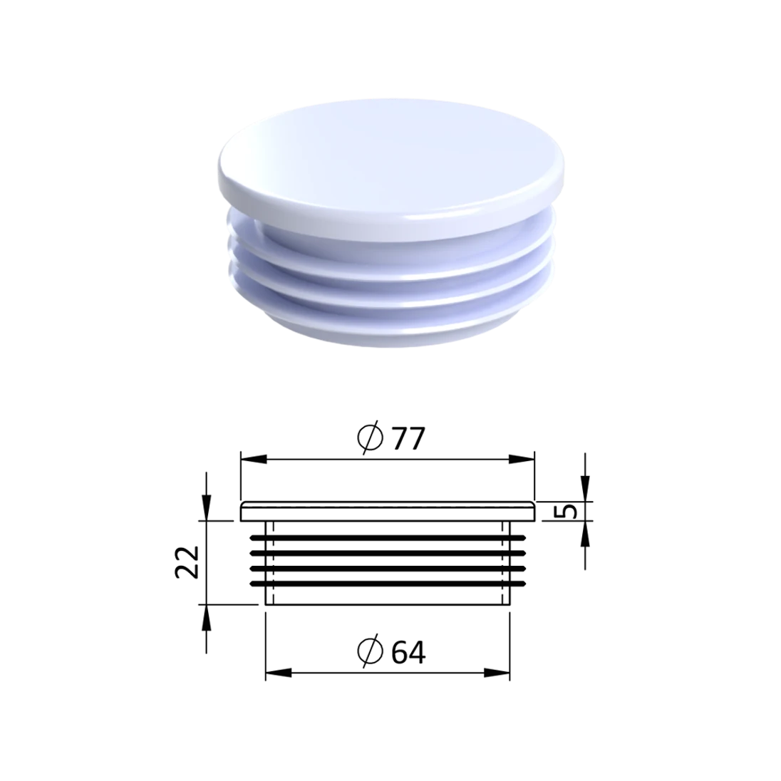 Vnútorná krytka guľatá ø 77 mm, plastová, biela