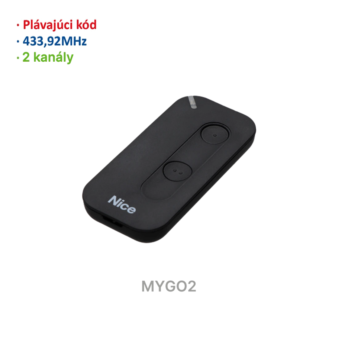 Vysielač 2-kanálový, 433 MHz, plávajúci kód, čierny