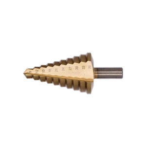 Stupňovitý kuželový vrták HSS 4341 TiN 9-36, 3 ploché boční úchopy - slide 1