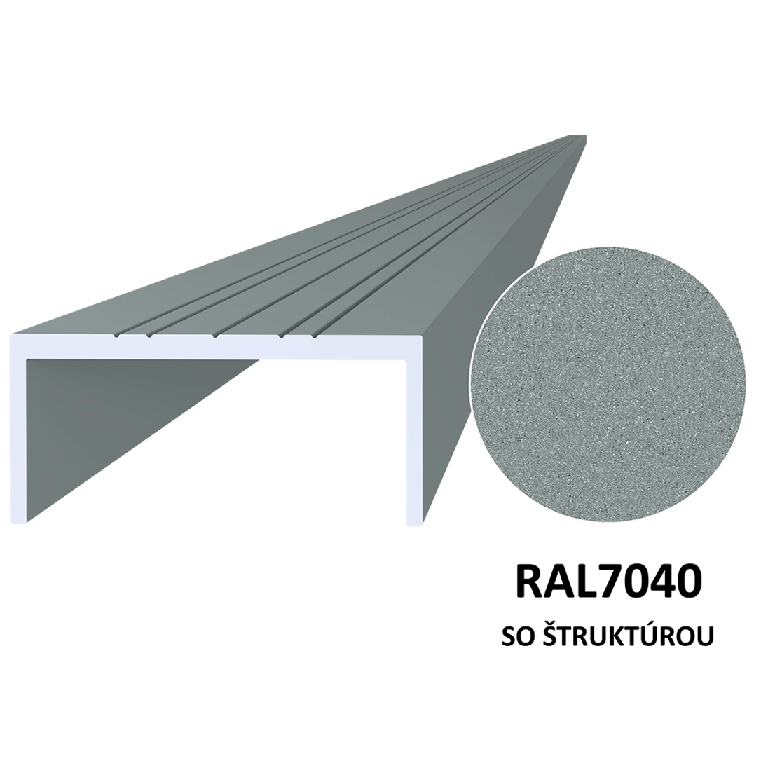 Hliníkový U profil 50 x 22 x 6000 mm, štruktúra RAL 7040