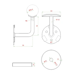 Držák madla ø 42,4 mm na stěnu, broušená AISI 304 - slide 1