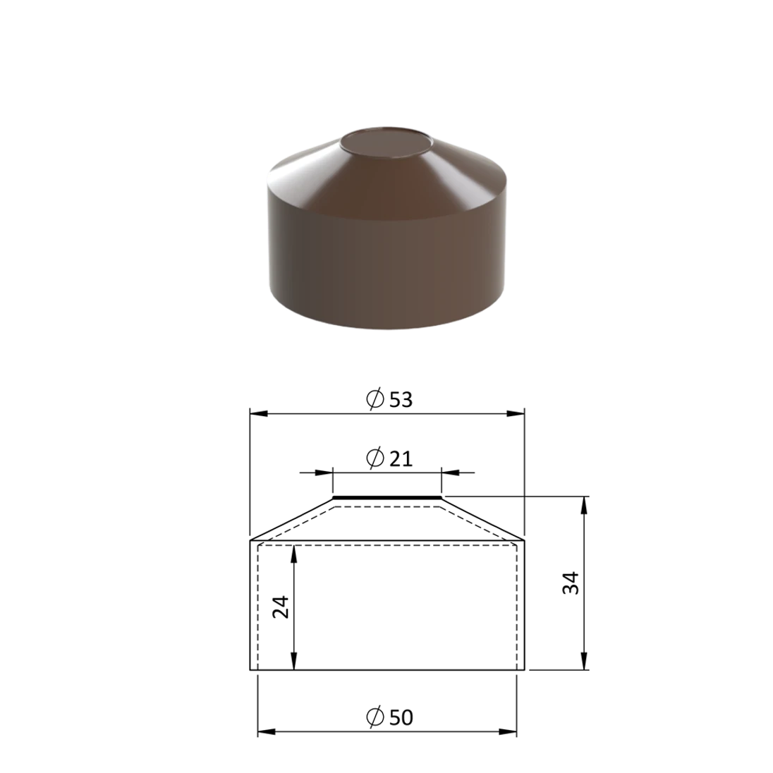 Vonkajšia krytka guľatá ø 48,3 mm, plastová PE, hnedá