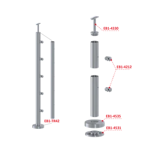 Nerezový stĺp, vrchné kotvenie, 5-radový, priechodný - slide 2