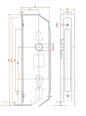 Kazeta se zámkem 260x80x40mm, na jekl 40x30mm, rozteč 90 mm - slide 3