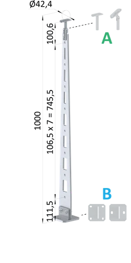 Nerezový vypalovaný sloup, vrchní kotvení, 8děrový